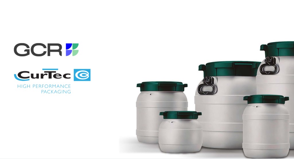 CurTec rigid packaging drums and lids made with CICLICNXT rHDPE containing up to 70% post-consumer recycled content